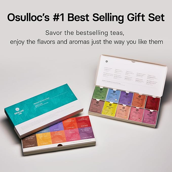 OSULLOC Premium Tea Collection (40 count 10 flavors x 4 ea) Self Care Sampler Gift Box Variety Pack Premium Organic Pure &amp Blended Tea from Jeju