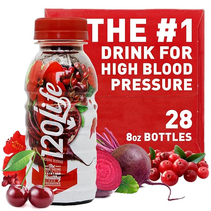 120/Life Blood Pressure Support Beet Root Juice Pomegranate Extract Cranberry Juice Tart Cherry Hibiscus and Magnesium (8 Fl Oz Pack of 28) - Gluten-Free &amp Vegan