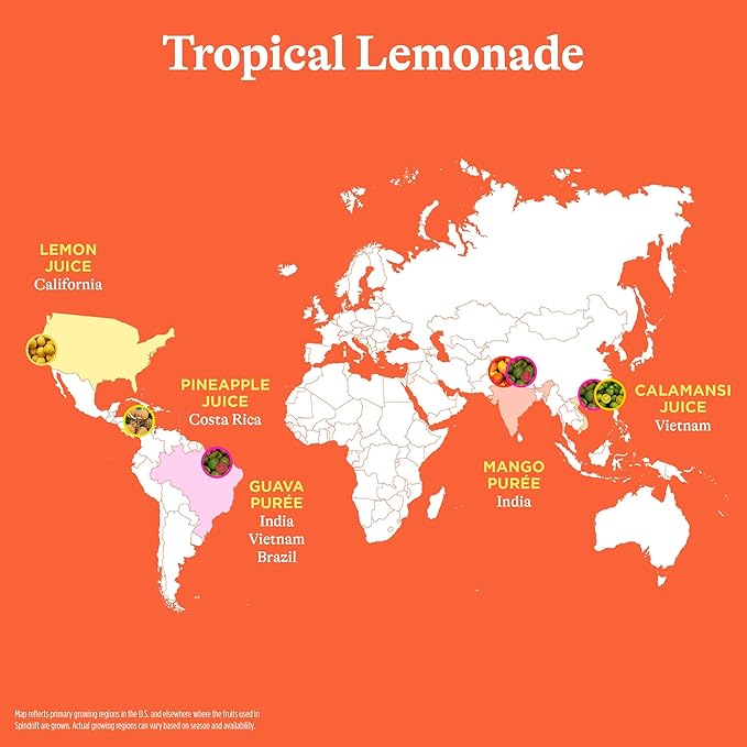 Spindrift Sparkling Water Tropical Lemonade Flavored Made with Real Squeezed Fruit 12 Fl OZ Cans Pack of 24 (Only 13 Calories per Can)
