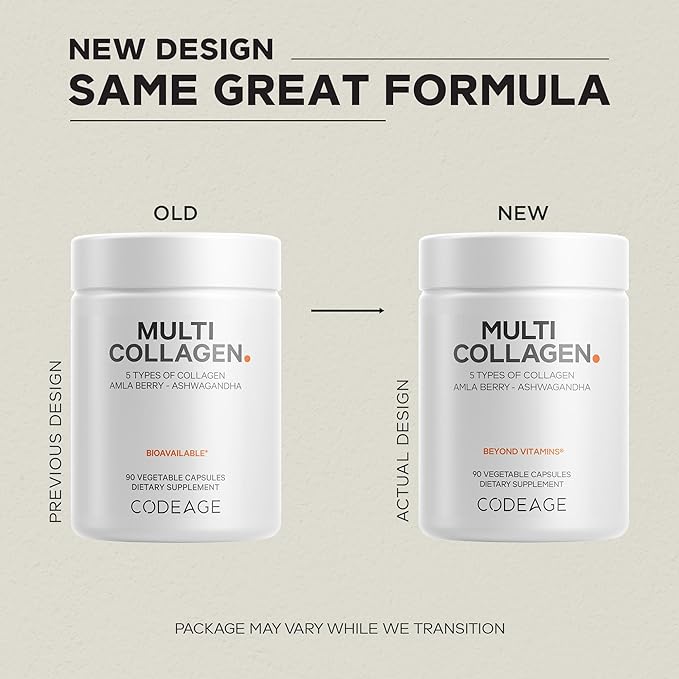 Codeage Multi Collagen Capsules – 5 Collagen Types I II III V &amp X – Hydrolyzed Grass-Fed Bovine Protein with Ashwagandha Amla and Vitamins - 2-Pack