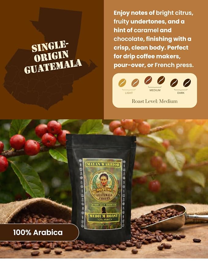 VIA Guatemala Coffee – Guatemala Medium Roast Ground Coffee Single-Origin Arabica Mayan Warrior 16 oz