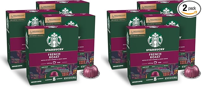 Starbucks by Nespresso Vertuo French Roast Dark Roast Coffee 32-count Coffee Pods Brews 7.8 oz. (Pack of 2)