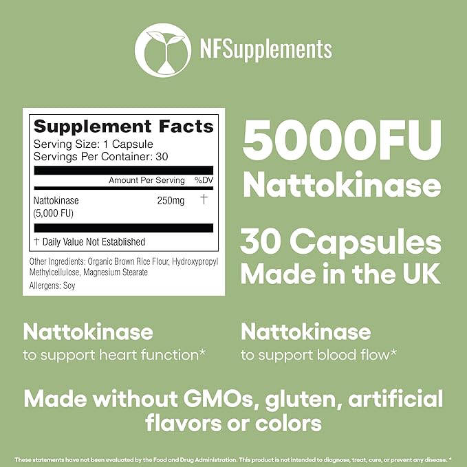Nattokinase 5000FU Arterial Support - Targets Plaque | Third Party Tested Verified Quality | 30 Vegetarian Capsules | Non-GMO Gluten Free Vegan Friendly | Natural Ingredients Health Supplement (30)