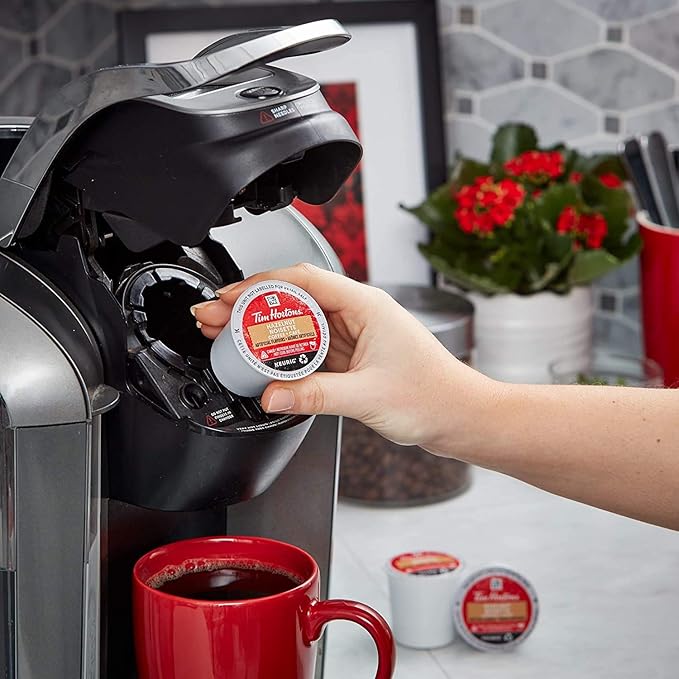 Tim Hortons Hazelnut Flavored Medium Roast Coffee Single-Serve K-Cup Pods Compatible with Keurig Brewers 72ct K-Cups 6x12ct Boxes Red