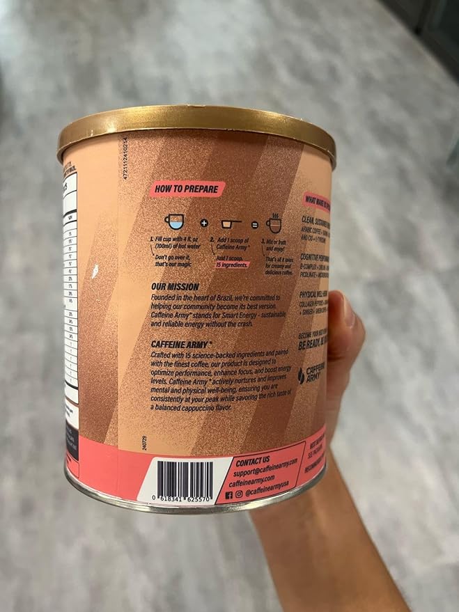 CAFFEINE ARMY Cappuccino | Functional Coffee with Collagen Peptides MCTs CoQ10 and Adaptogens: Clean Energy Supports Daily Attention No Jitters or Crash (7.8 oz 22 Servings)