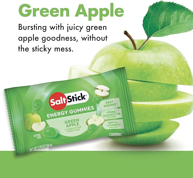 SaltStick Energy Gummies with Electrolytes Green Apple Easy to Chew 10 Packs 80 Gummies