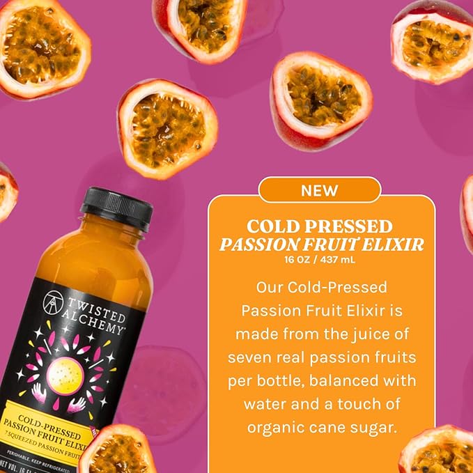 Twisted Alchemy Cold Pressed Juice Kit 6-Pack – 2 Passion Fruit 2 Watermelon Twist 2 Pomegranate – All Natural Non-GMO No Sugar Added Preservative Free – 16 oz Bottles