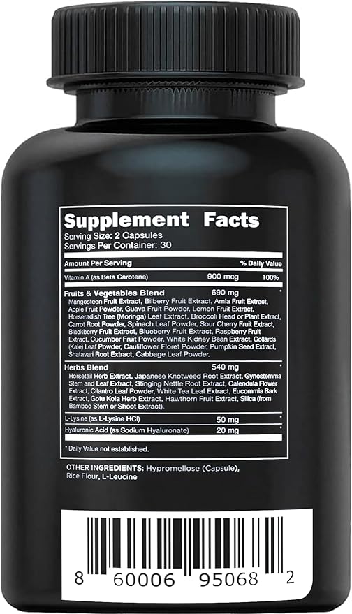 Vital Vitamins Vegan Collagen Booster - with Silica and Hyaluronic Acid - Plant-Based Collagen Supplements - Supports Hair Skin Nails &amp Joints - 60 Capsules