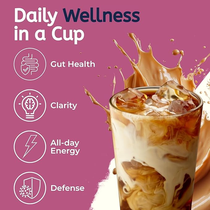 Emberk Organic Mushroom Coffee with Lions Mane - Instant Coffee with 6 Adaptogenic Mushrooms 5000mg per Cup for Focus Energy and Immune Support - Low Caffeine Vegan 35 Servings