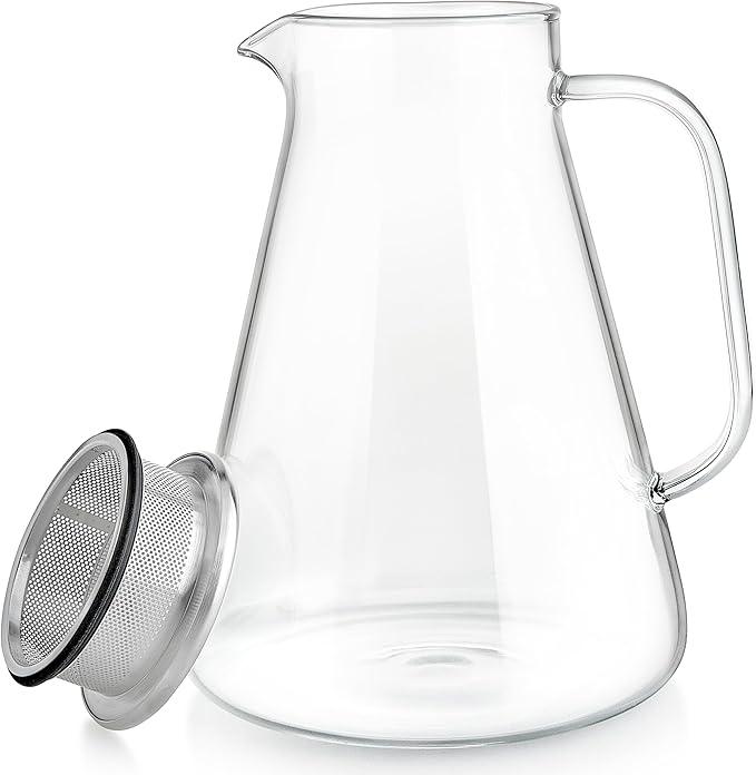 Teabloom One-Touch Tea Maker 2-in-1 Teapot and Kettle with Stainless Steel Filter Lid for Loose Tea – Stain-free Borosilicate Glass Teapot (56 Oz) – Tea Connoisseur's Choice