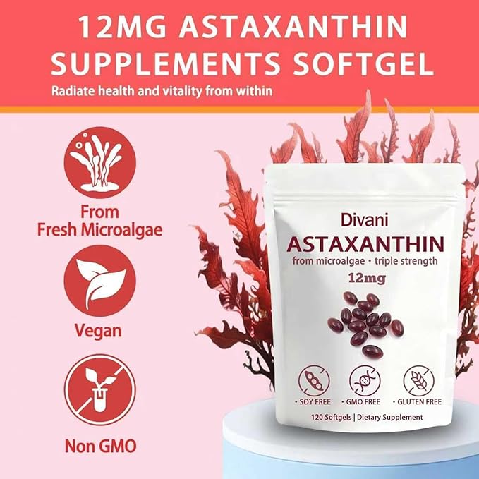 Cyano Divani Astaxanthin 12mg 4-Month SupplyEasy to Swallow Non-GMO120 Softgels