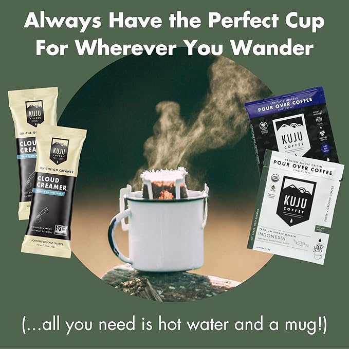 Kuju Coffee Premium Pour Over Individual Coffee Packets - Backpacking Travel Camping Organic Coffee Singles - Fair Trade &amp Eco-Friendly - Indonesia - West Sumatra 6-pack
