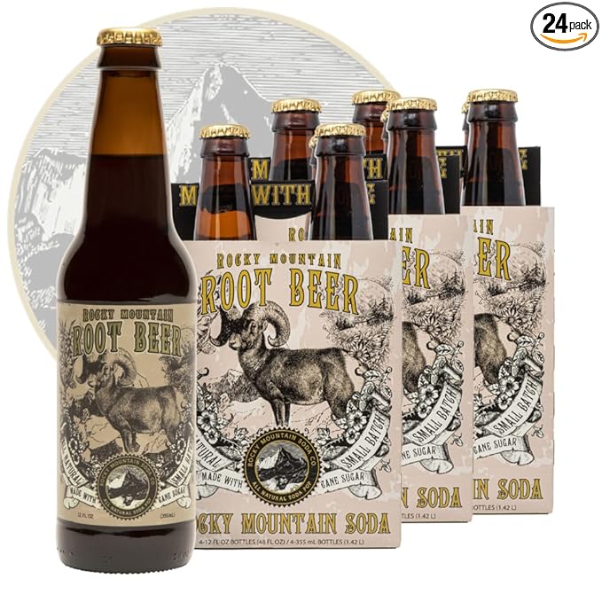Rocky Mountain Soda 24‑Pack 12 Fl Oz Bottles Small‑Batch Craft Soda Pop Gluten‑Free Vegan Organic Cane Sugar No Preservatives No Added Sodium Root Beer Soda Pop