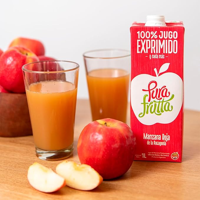 Pura Frutta - Red Gala Apple Juice - 33.8 fl oz (1L) Juice Box 8-Pack - 100% Natural &amp Cold-Pressed Not From Concentrate (NFC) No Sugar Added - Patagonia Blend with Red Delicious Granny Smith