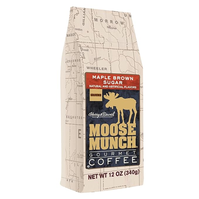Moose Munch Maple Brown Sugar Ground Coffee – 2 Pack 12 oz Bags – Cozy Maple Sweetness with Brown Sugar Flavored Medium Roast Coffee
