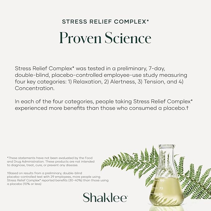 Shaklee - Stress Relief Complex - Calming Blend of L-theanine Ashwagandha Beta-sitosterol and L-tyrosine - Promotes Relaxation without Drowsiness - 1 Caplet Daily - Adults Supplement - 30 Caplets