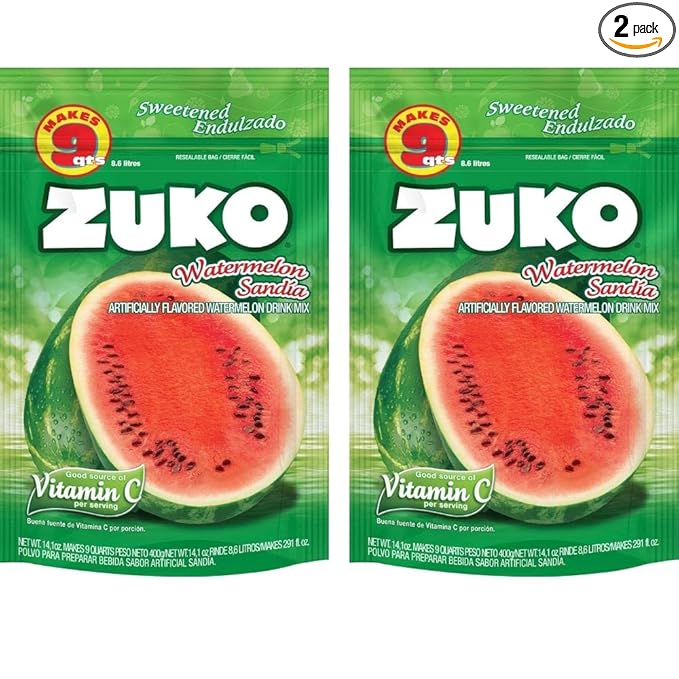 Zuko Watermelon Instant Powder Drink | Family Pack | No Sugar Needed | Vitamin C | 14.1 Ounce (Pack of 2)