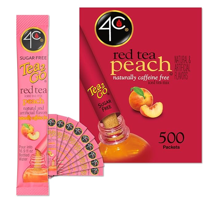 4C Powder Drink Stix Red Tea Peach 500 Count Bulk Buy Singles Stix On the Go Refreshing Water Flavorings Value Pack