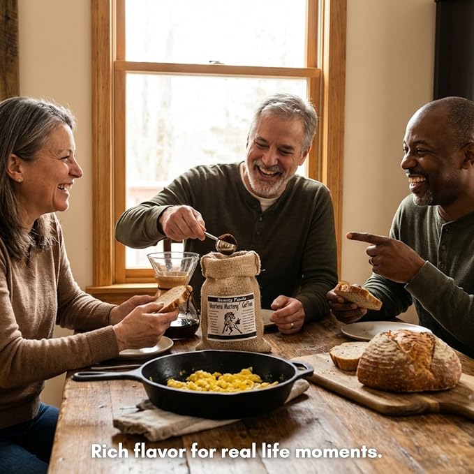 Montana Mustang Columbian Arabic Coffee - 12 oz Ground &amp Roasted w/ Natural Black Cherries In a Rustic Western Style Burlap Bag from Bounty Foods - Enjoy this American Breakfast Essential (MUS 12o