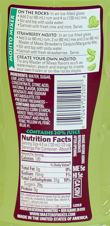 Master of Mixes Mojito Drink Mix Ready To Use 1 Liter Bottle (33.8 Fl Oz) Pack of 6