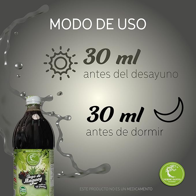 Verde Santo Roasted Maguey Juice 1L with 10 Natural Plants No Preservatives or Additives Vegan Rich in Nutrients and Antioxidants