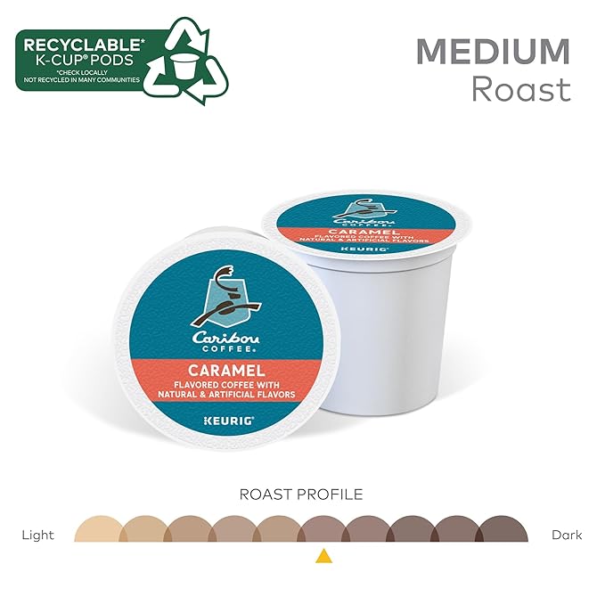 Caribou Coffee Caramel Flavored Coffee Single Serve Keurig K-Cup Pods Medium Roast Coffee 96-Count Box (Pack of 4)