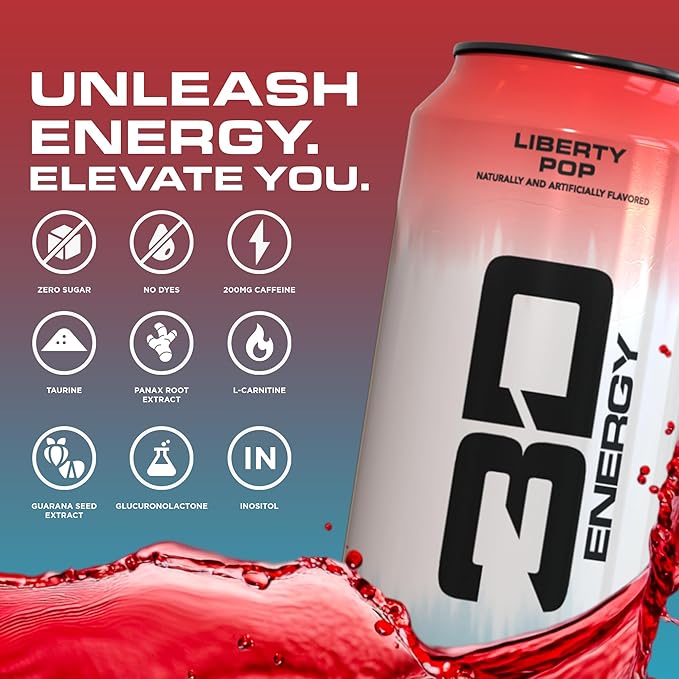 3D Energy Drink – Sugar Free 200mg Caffeine Pre Workout Taurine L-Carnitine Lightly Carbonated 16oz Cans 12 Pack - Liberty Pop
