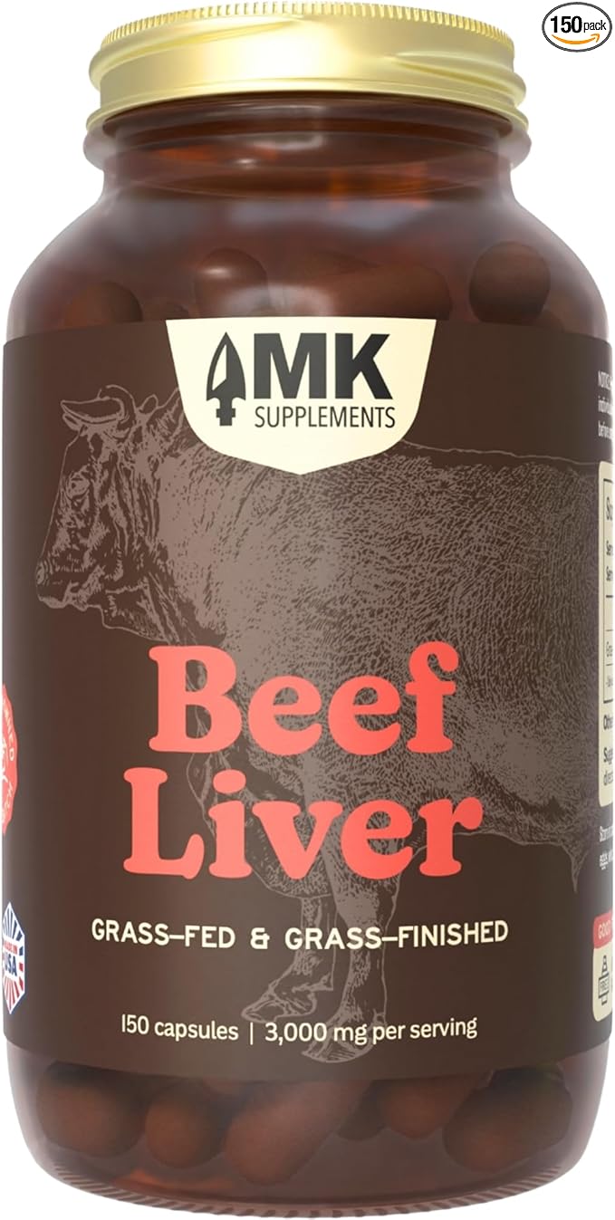 MK Supplements Grass Fed Beef Liver Supplement Supports Energy Production Detoxification Digestion Immunity and Full Body Wellness Non-GMO Freeze Dried 30 Servings (3000 mg Each)