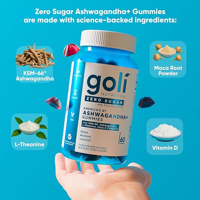 Goli Zero Sugar Trio- World's First 3-in-1 Pre Post Probiotic Apple Cider Vinegar with Vitamin B12 and Probiotics Ashwagandha &amp L-Theanine Vitamin D gummies. Vegan Gelatin &amp Gluten-Free
