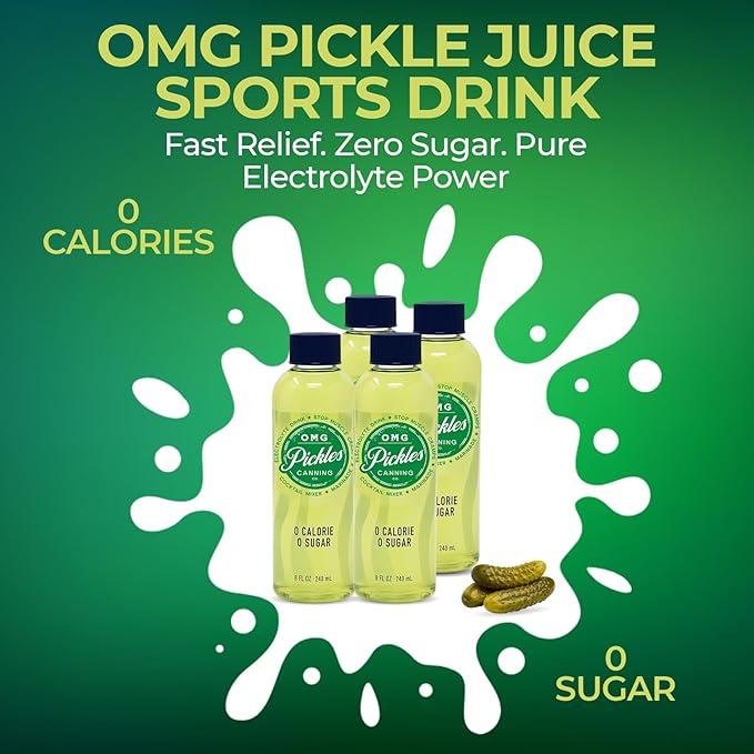 OMG Pickle Juice Sports Drink – Pickles Juice for Cramps &amp Pickle Shots for Leg Cramps – Fast Relief Electrolyte Sport Recovery Drink – No Sugar - 8 oz Pack of 4