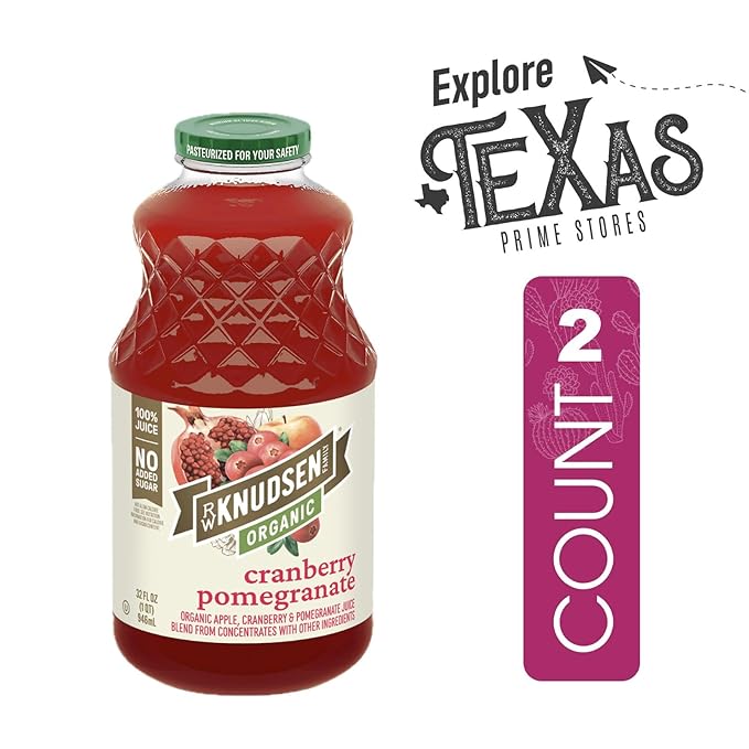 R.W. Knudsen Organic 2-Pack Organic Cranberry Pomegranate Fruit Juice 100% USDA 32 fl oz Glass Bottle + 1 Utility Freebie by Lavinia