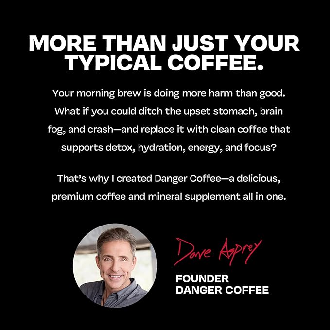 Danger Coffee by Dave Asprey Remineralized Mold Free &amp Lab Tested Swiss Water Decaf Ground Coffee Medium Roast Decaffeinated 10.9 Ounce