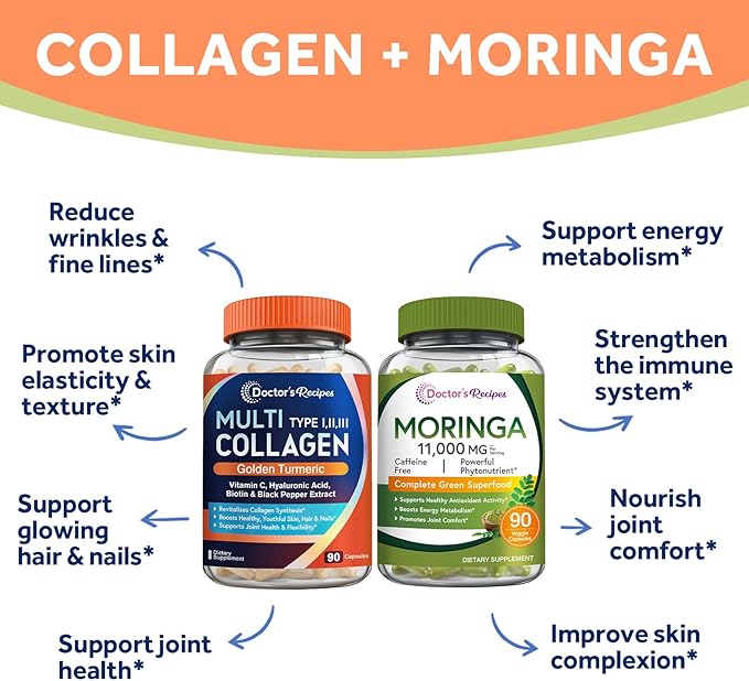 Doctor's Recipes Moringa 11000 mg Strength 90 Caps and Multi Collagen Peptides 90Caps