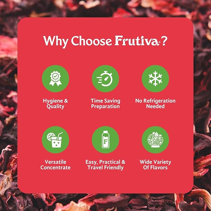 Frutiva Authentic Hibiscus Drink Mix | Aguas Frescas Concentrate Makes 2.6 Gallons Per Bottle | Made in Mexico with Cane Sugar | Sabores |No High Fructose Corn Syrup | Perfect for Drinks Desserts &am