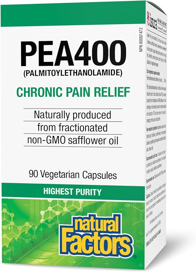 Natural Factors PEA400 - Pure Palmitoylethanolamide for Relief - Supports Nervous System &amp Occasional Discomfort - Non-GMO - 90 Capsules (90 Servings)