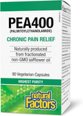 Natural Factors PEA400 - Pure Palmitoylethanolamide for Relief - Supports Nervous System &amp Occasional Discomfort - Non-GMO - 90 Capsules (90 Servings)
