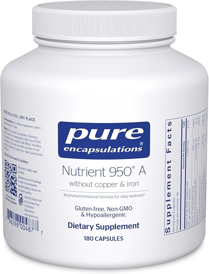 Pure Encapsulations Nutrient 950 A Without Copper &amp Iron | Hypoallergenic Multi-Vitamin/Mineral Formula for Optimal Health | 180 Capsules