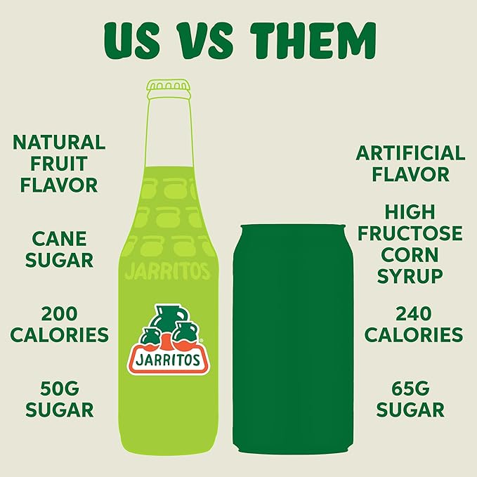 Jarritos - Mexican Soda Soft Drinks Lime (17.7 oz 524ml) 24 Bottles - Made with Real Cane Sugar - 0g Fat - Made in Mexico - Natural Flavor Soda Pop - Party &amp BBQ Beverages