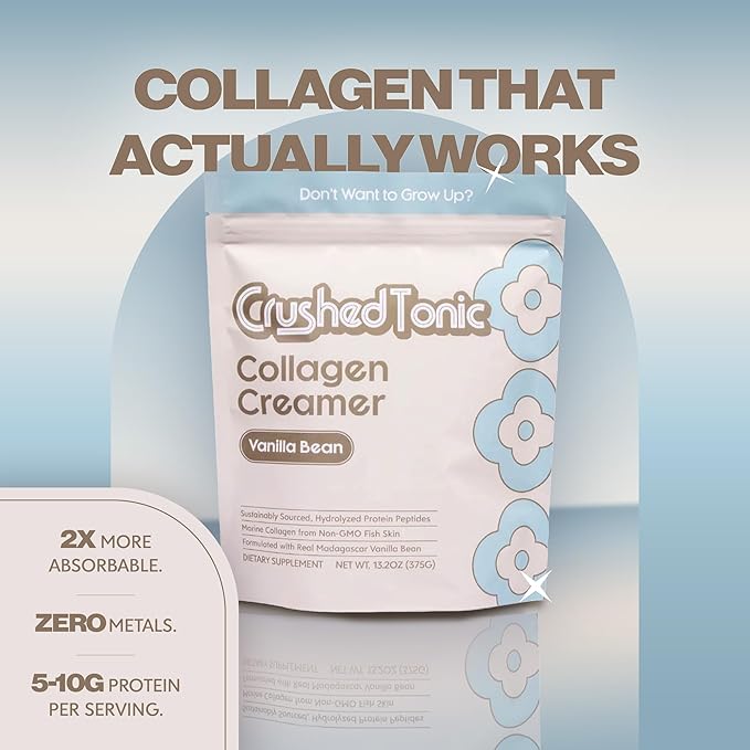 Crushed Tonic Korean Beauty Collagen Powder | Hydrolyzed Bovine Collagen Peptides for Skin Glow Hair &amp Nails | K-Beauty Drink | Gluten-Free Halal &amp Kosher (Vanilla Bean 30 Servings (150 g)