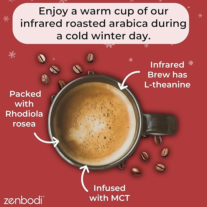 Zenbean Holiday Series Pumpkin Spice - Flavored Holiday Coffee Medium Grind Infrared Roasted Arabica Coffee Low Acid with Rhodiola Rosea and L-Theanine Makes 20 Servings 12 Ounce Bag