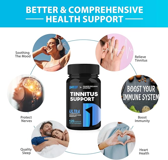 Tinnitus Relief for Ringing Ears 120 Capsules Tinnitus Support Supplement Promotes Ear Comfort &amp Hearing Wellness for Men and Women 60-Day Supply
