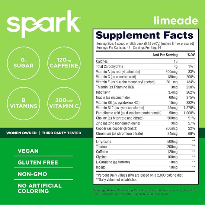 AdvoCare Spark - Energy Drink Mix - Vitamin &amp Amino Acid Supplement - Supports Energy &amp Focus* - Portable Immune Support* - Sugar-Free - Limeade 14 Stick Packs (3.5 oz)