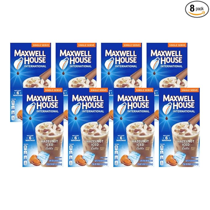 Maxwell House light_roast International Cafe Iced Hazelnut Latte Instant Coffee (3.42 oz Boxes Pack of 8)