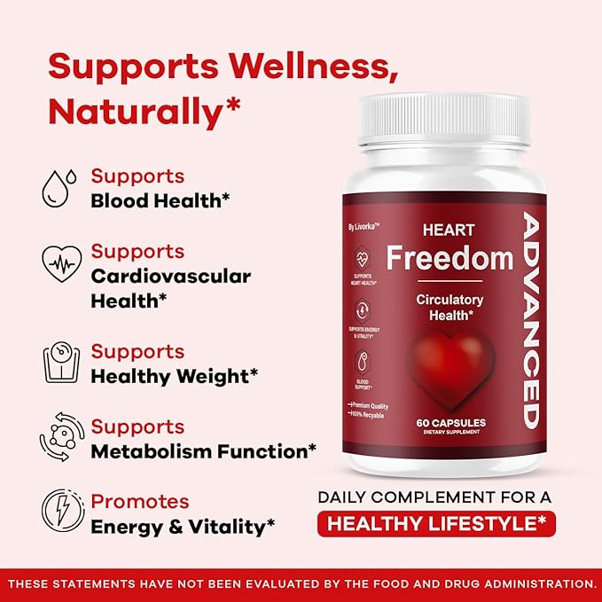 Heart Freedom - Heart Freedom Capsules Official Pills All Natural Ingredients - Maximum Strength Premium Advanced Formula Support Health &amp Wellness 60 Capsules for 1 Month