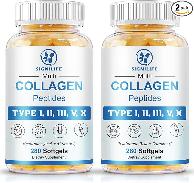 Multi Collagen Peptides for Women &amp Men Hydrolyzed Collagen Peptides-Type I II III V X - with Hyaluronic AcidVitamin CBiotinSupports Skin Hair Nail Non-GMO560 Softgels