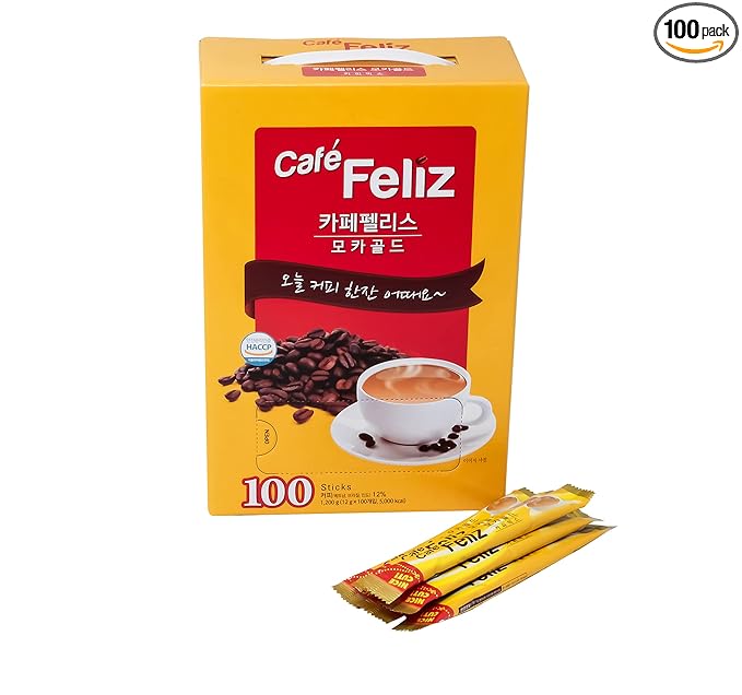 KOREA Cafe Feliz Mocha Gold Instant Coffee Mix 3-in-1 Korean Instant Coffee single serve 0.42oz(12g) per Stick 100 Sticks
