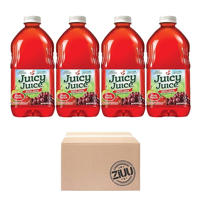 Juicy Juice Fruit Punch 100% Juice Four 64 Fl Ounce Bottles No Sugar Added Drink Vitamin C 4 Pack by ZIUU