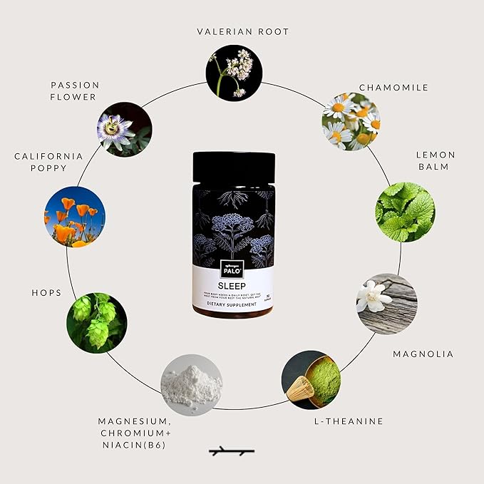 PALO Sleep &amp Stress Support – Melatonin-Free Vegan Supplement with Organic Valerian Root L-Theanine Magnesium Chamomile Lemon Balm &amp Passionflower – 90 Capsules