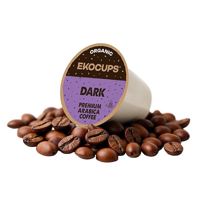 EKOCUPS Organic Dark Roast Coffee Pods Strong Bold Dark Roast Flavor - USDA Certified Organic - Single Serve Cups for Keurig K Cups Coffee Makers Box of 40 Recyclable Capsules
