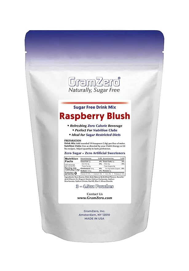 GramZero Raspberry Blush Zero Calorie Sugar Free Drink Mix Great For Nutrition Club Loaded Tea Stevia Sweetened